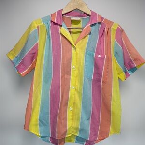 Vintage 80s-90s Sweet Baby Jane Multicolor Striped Button Down T-Shirt size M